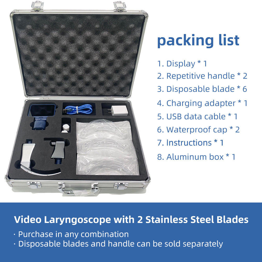 Disposable Video Laryngoscope for Intubation, 3.5 inch Display with 2 Reusable Handles and 6 Disposable Blades